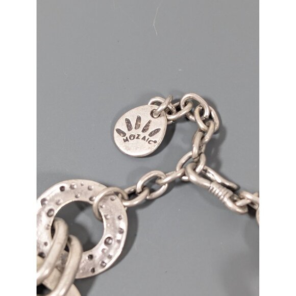 Mozaic Silver TOne Green Glass Charm Chain Bracelet Chunky Boho 8.5-11" - Picture 5 of 7